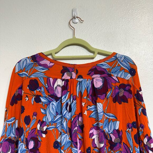Free People Red Floral Twist Front Oversized Top Sz S - Picture 7 of 11